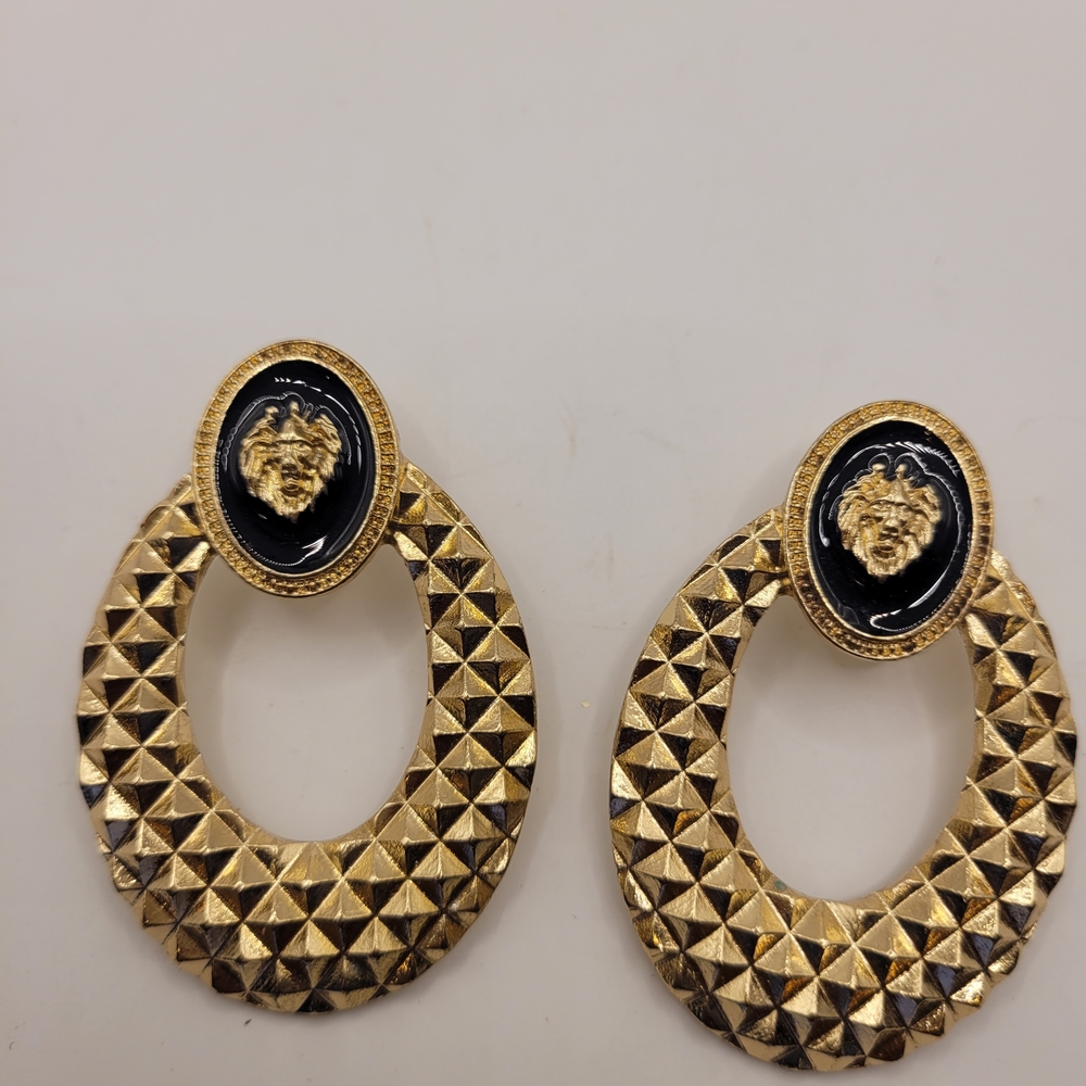 Gold and Black Lion Earrings